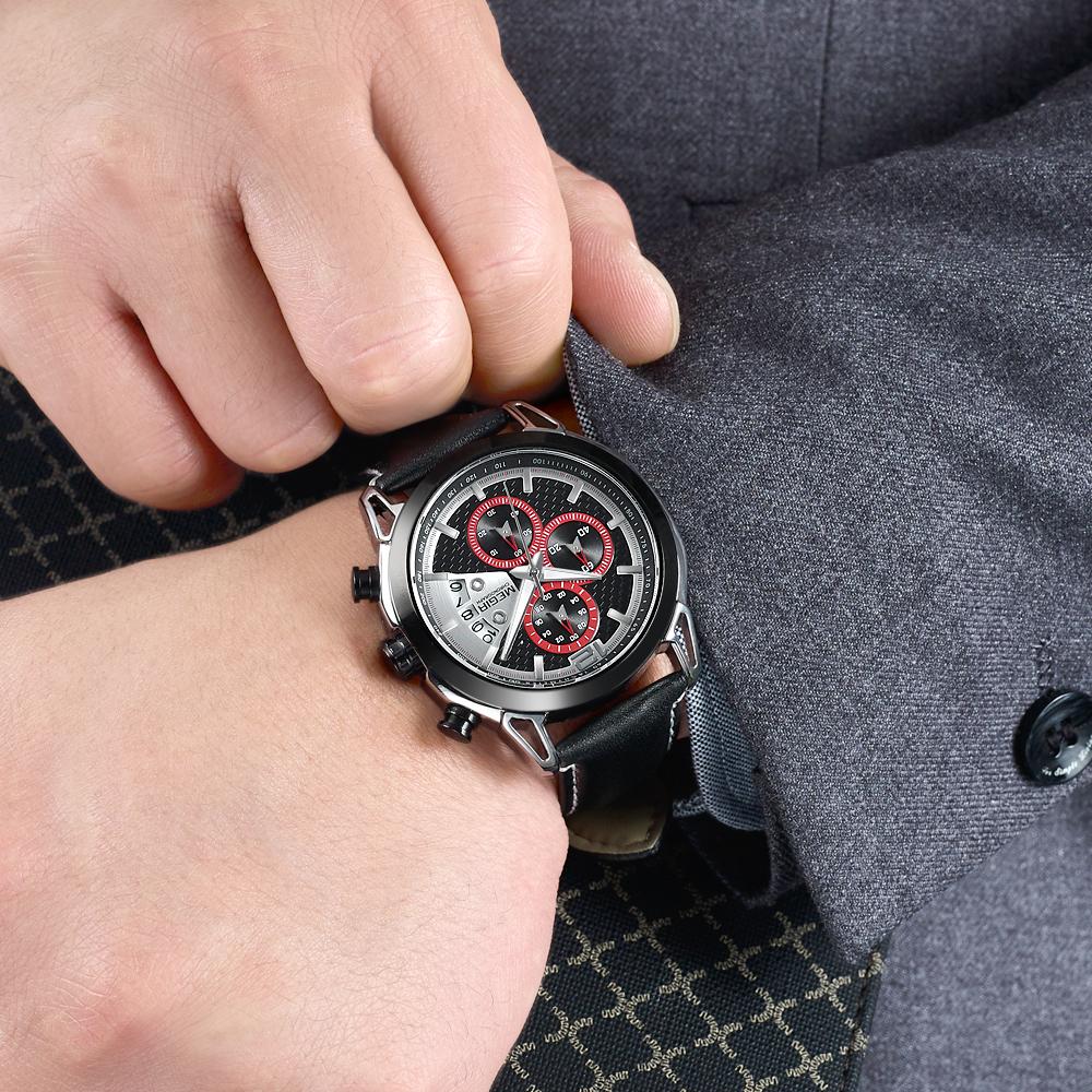Creative MEGIR Chronograph Pánské hodinky Relogio Masculino Módní Kožené Quartz náramkové hodinky Pánské Clock Hour Army vojenské hodinky