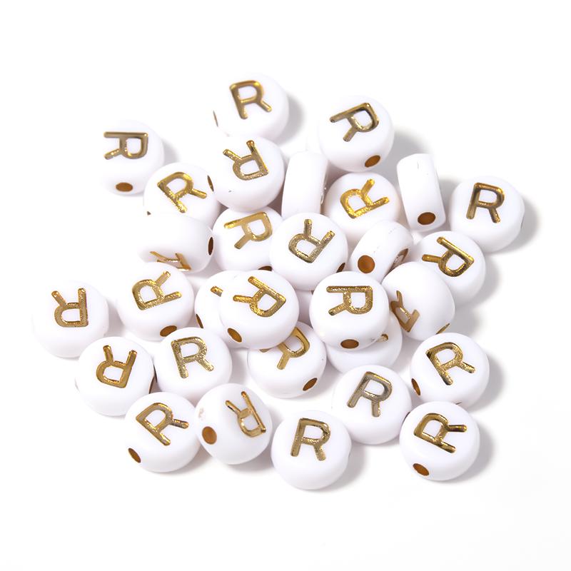 100Pcs 7mm Acrylic Alphabet Beads A-Z Gold Color Letters Beads For Jewelry Making Flat Round Spaced Bead DIY Bracelet Necklace