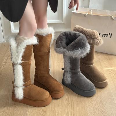 Damen weich elastisch hoch dicke Sohle Winterfell eine warme kalte gefütterte Schneestiefel rutschfest verschleiß lässig Sport Baumwollstiefel