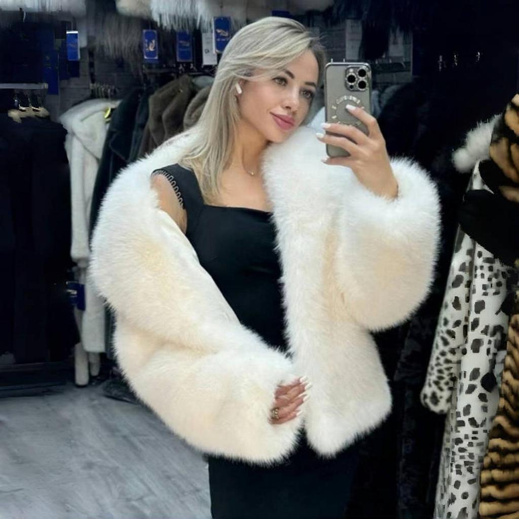 Women Elegant Large Lapel Fox Fur Coat Female Fluffy Casual Long Sleeve Jacket Autumn Winter Thick Warm Faux Fur Coat