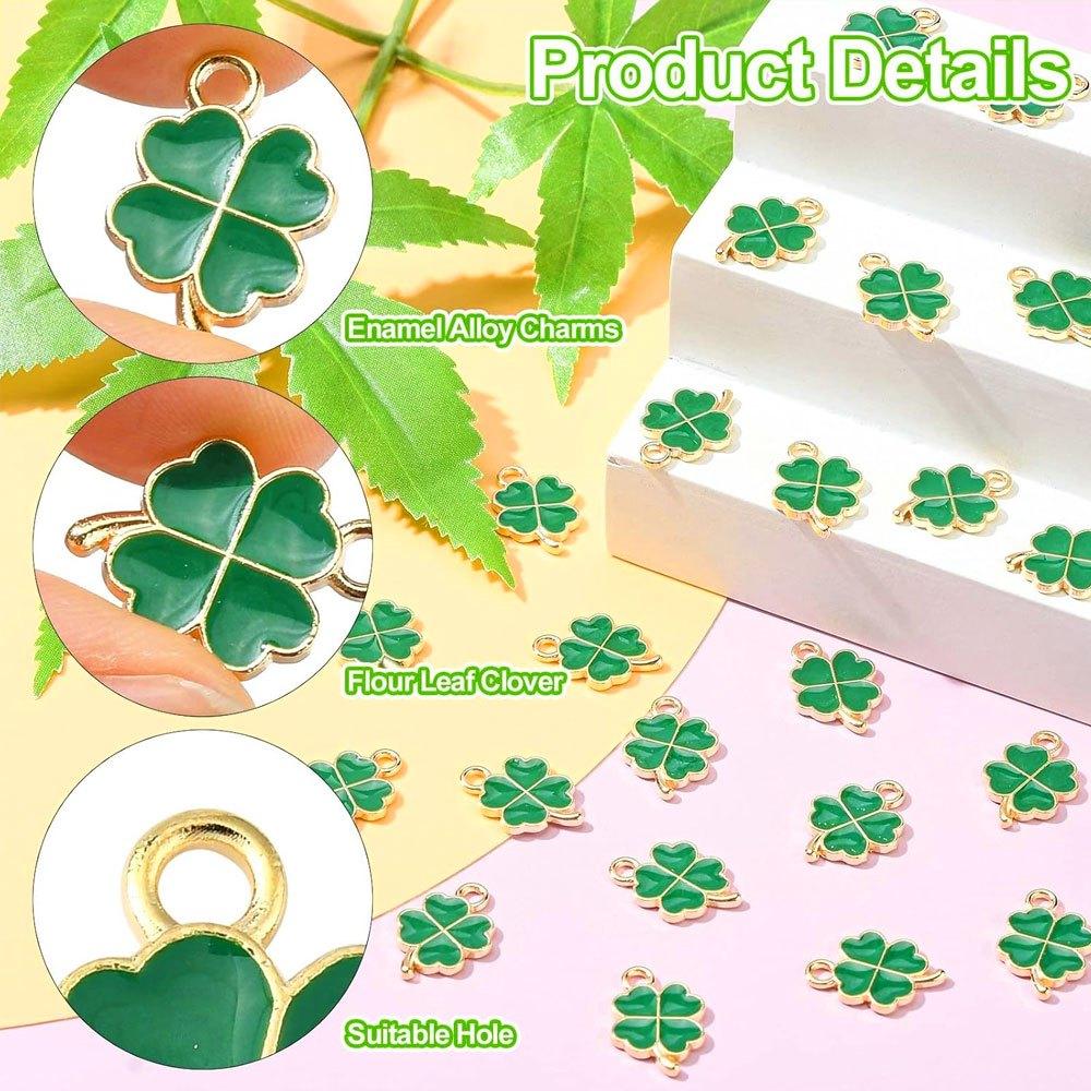 10/20/40 Pieces of Alloy Oil Drop Pendant, Green Clover Pendant, Clover Jewelry, Decorative Accessories, DIY Earrings, Necklaces, Bracelets