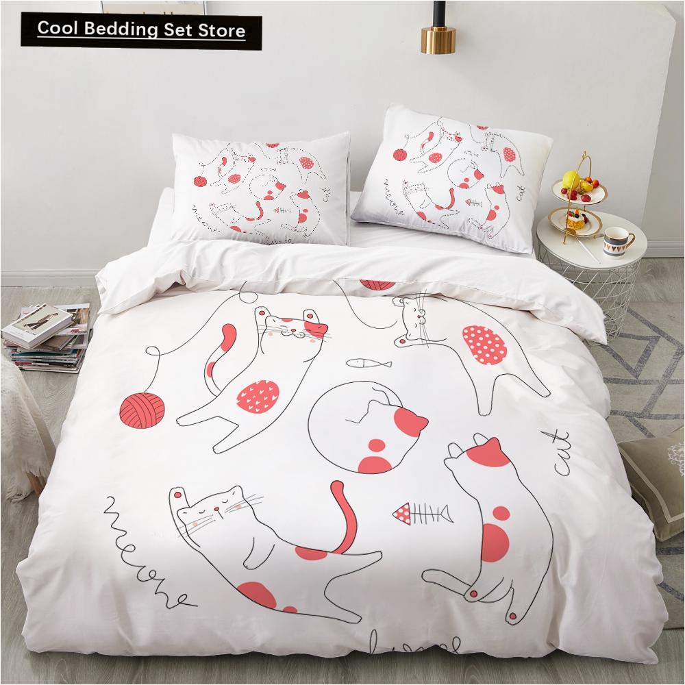 Animal Kitty King Queen Duvet Cover Lovely Pet Cat bedding set Cartoon Quilt Cover 2/3pcs Colorful Polyester Comforter Cover
