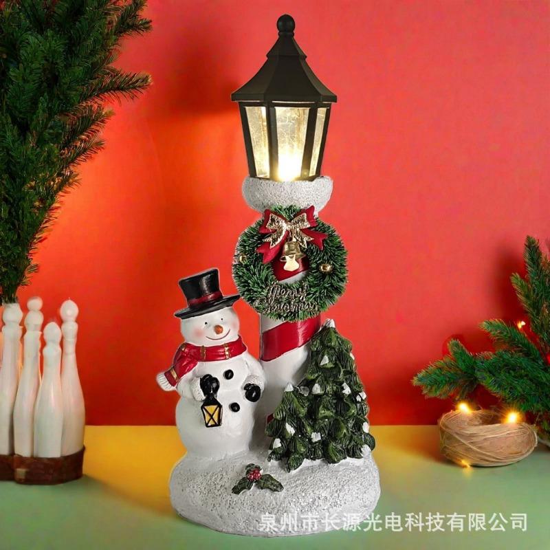 

Santa ornament luminous snowman with lamp resin handicraft desktop Christmas atmosphere ornament 12x11x29