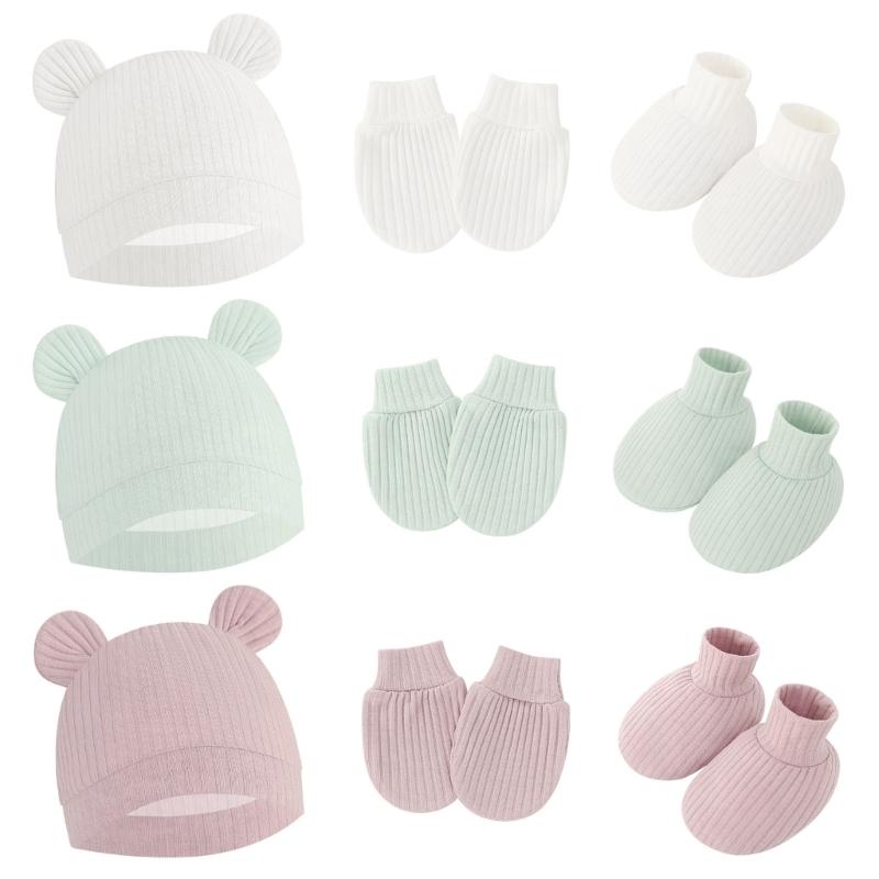No Scratch Mittens Socks Nursery Hat Baby Mittens Cotton Gloves Hat Footwear Breathable Gloves for Boys Girls