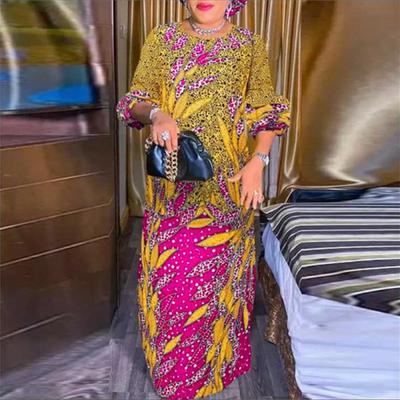 Women Plus Size Round Neck Bubble Short Sleeve Straight Print Dresses