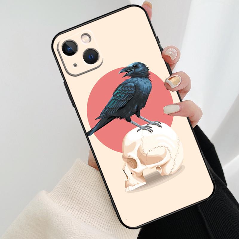 Crow Raven Dark Skull Case For iPhone 12 11 13 14 15 16 Pro Max Mini Cover For iPhone XR X XS Max Plus Phone Case