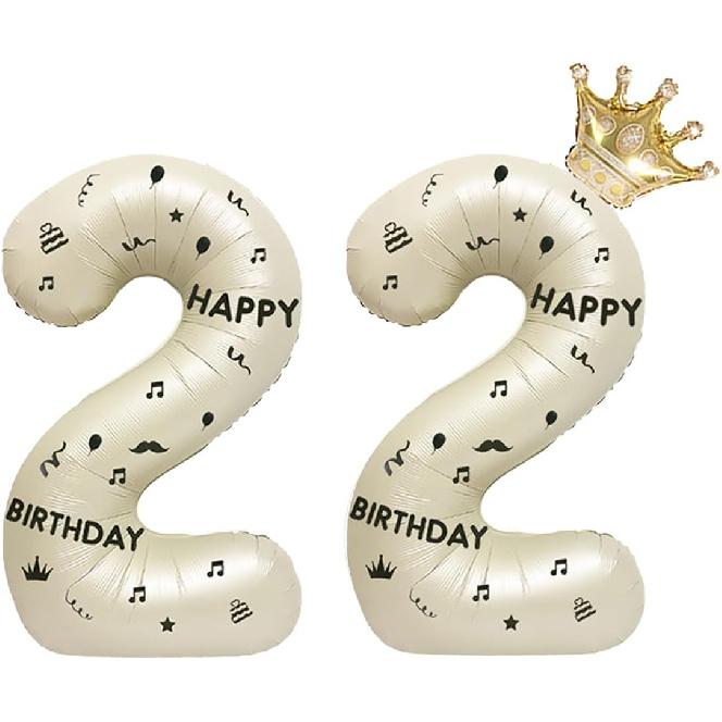 40 Inch White Foil Balloon Number 22,Crown 22th Birthday Party Decorative Balloons,Number Large Numbers Balloon 22,Girls Boys 22th Birthday