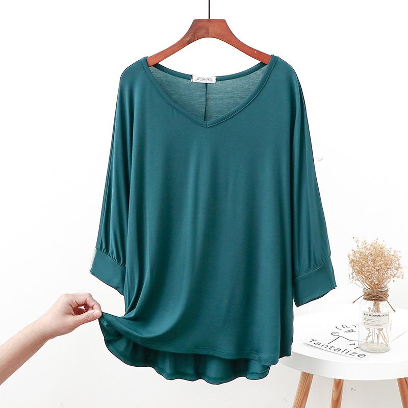 

Женская рубашка большого размера свободного кроя с V-образным вырезом и рукавами летучая мышь для весны/лета Extra Large