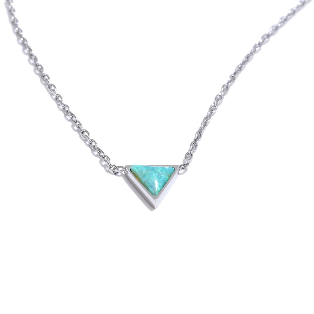 

Yhpup Exquisite Stainless Steel Natural Australia Opal Stone Triangle Pendant Necklace Small Chic Neck Jewelry Recommend Gift
