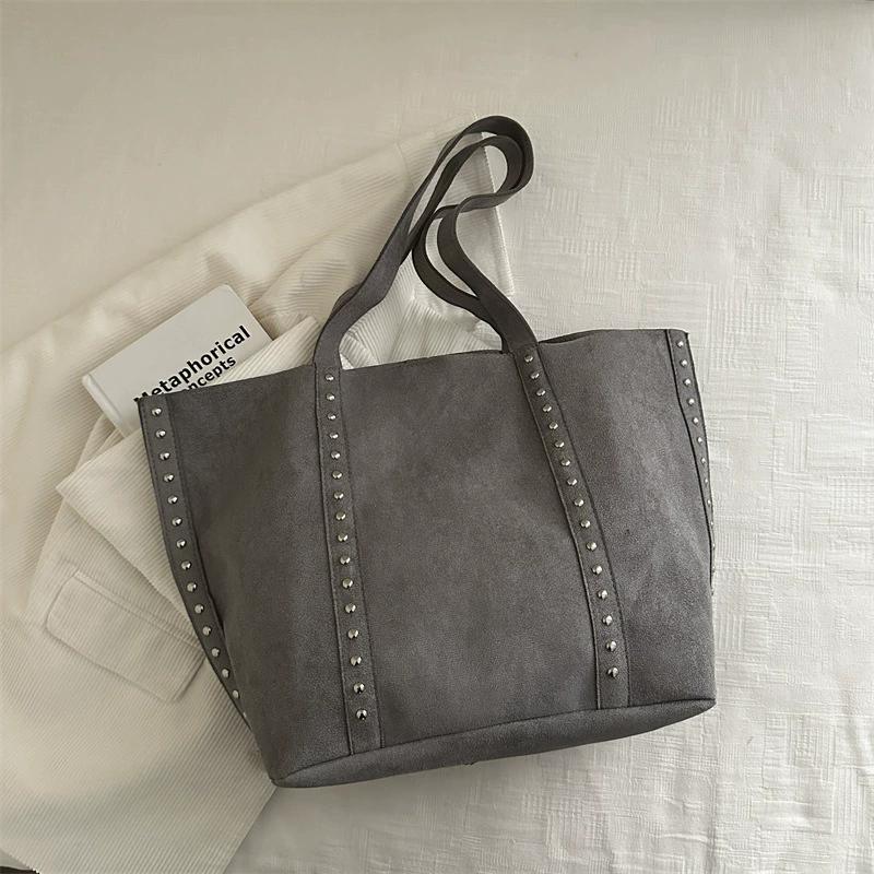 Damen Mode Einfarbig PU Leder Tragetasche Umhängetasche, Große Kapazität Schulter Handtasche mit Mehreren Taschen Abnehmbares Charms Zubehör grau