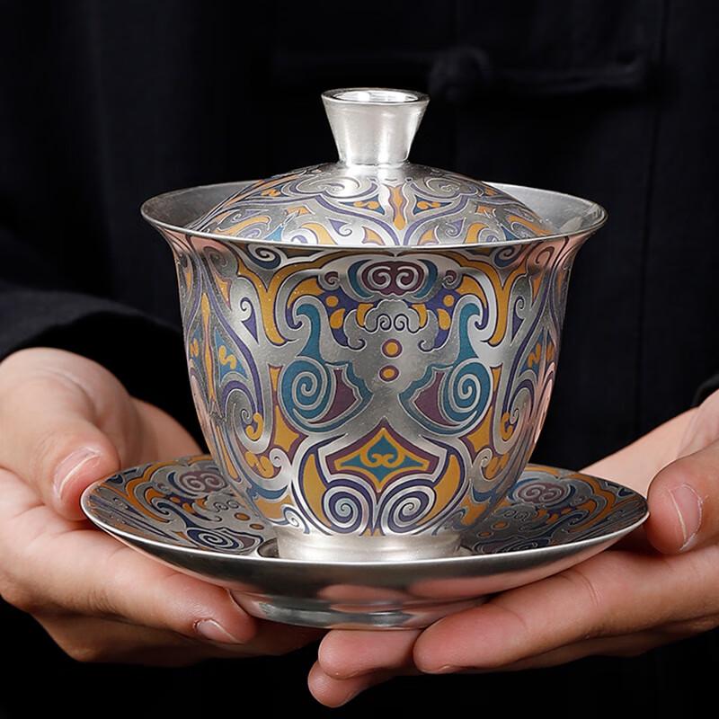 Керамический гайвань Chaxun с посеребренной крышкой