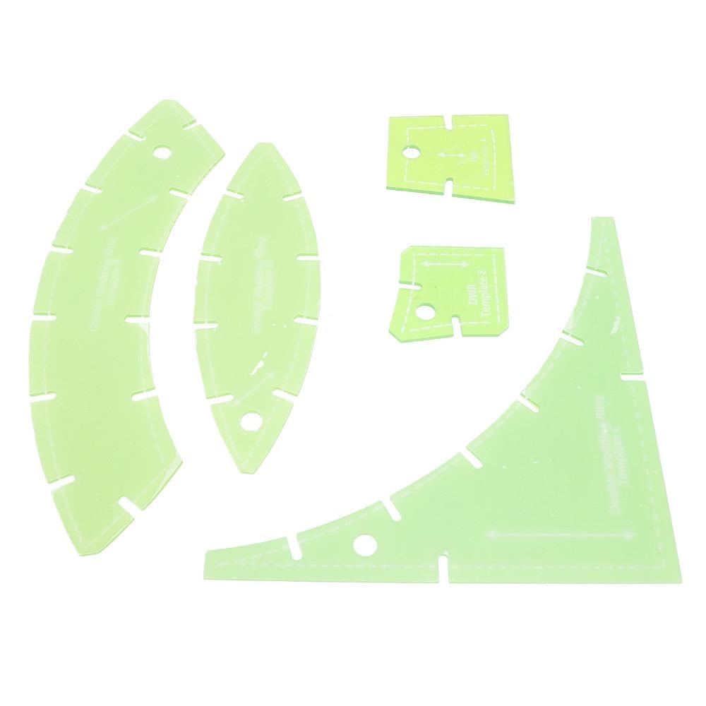 5pcs Transparent Green Quilt Cutting Templates Multi Functional DIY Quilting Ruler Kit For Crafting
