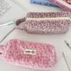 Retro Leopard Print Women's Plush Makeup and Toiletry Bag - Portable Pencil Case