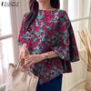 ZANZEA Women Casual 3.4 Sleeve Loose Floral Print Irregular Blouse