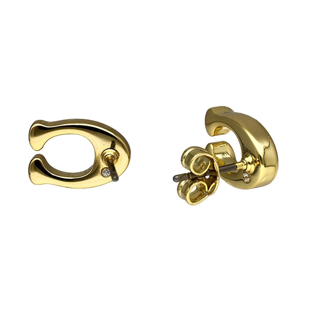 COACH Women's Brass C Logo Stud Earrings Elegant Delicate Jewelry Gift GD710
