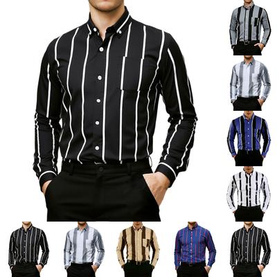 Camicia da Uomo a Righe Moda Tempo Libero Collo a Camicia