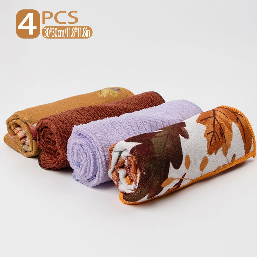 

Autumn leaf print kitchen cleaning towels, highly absorbent, easy to wash, household towels, 4-8 piece set, soft and durable. 4pcs фіолетовий/коричневий