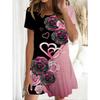 Sommer Damen 3D-Druck Rundhals Kurzarm Kleid Mode Vielseitig Trend Atmungsaktiv Lässig