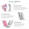 BAMOER Real 925 Sterling Silver Pink Heart Zircon Hoop Earrings Lovely Cindy Color Oil Printed Ear Clips Earring Girl Party Gift