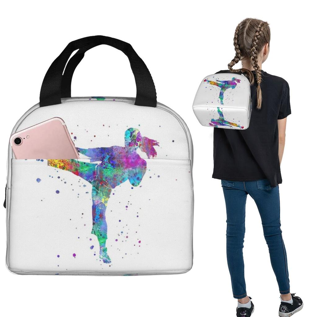 Karate Fighter Girl Insulated Lunch Bag for Women Children Portable Food Boxes Thermal Lunch Box Tote