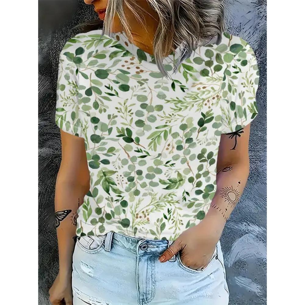 Damen Sommer 3D-gedruckt Neues lässiges kurzärmeliges Blumen-Top T-Shirt