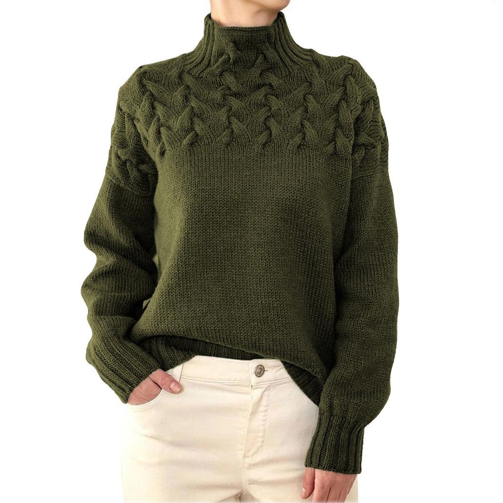 Women's Fashionable Long-sleeved High-neck Knitted Flower Pullover Sweater Sweater Top