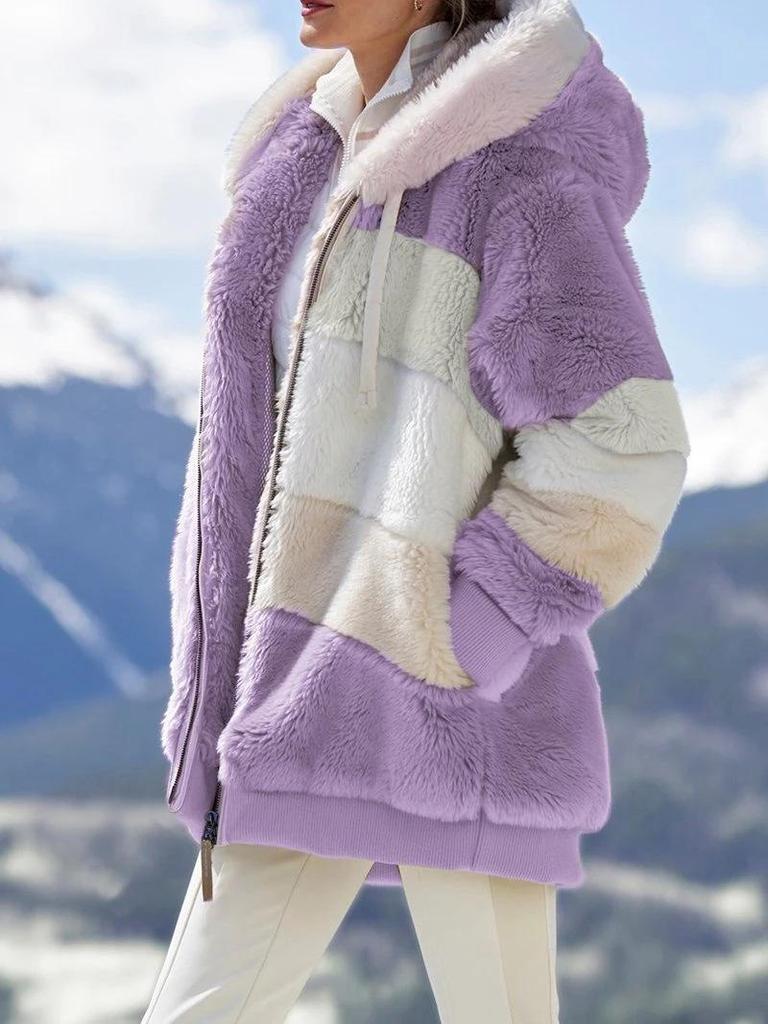 Women's Multi-Color Loose Plush Hooded Jacket for Autumn/Winter 2026