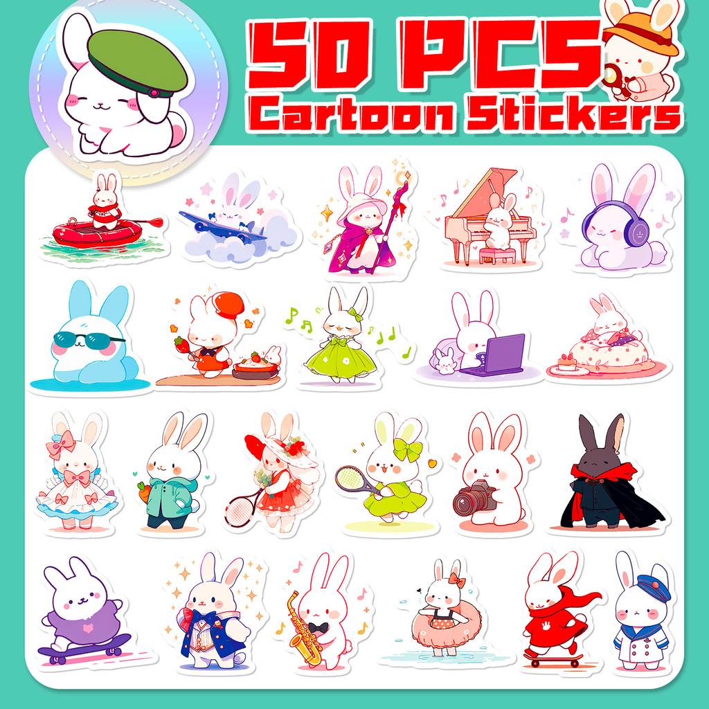 50 Cute Mr. Rabbit Stickers Cute Graffiti Notebook Mobile Phone Water Cup Stickers Hand Account Stickers