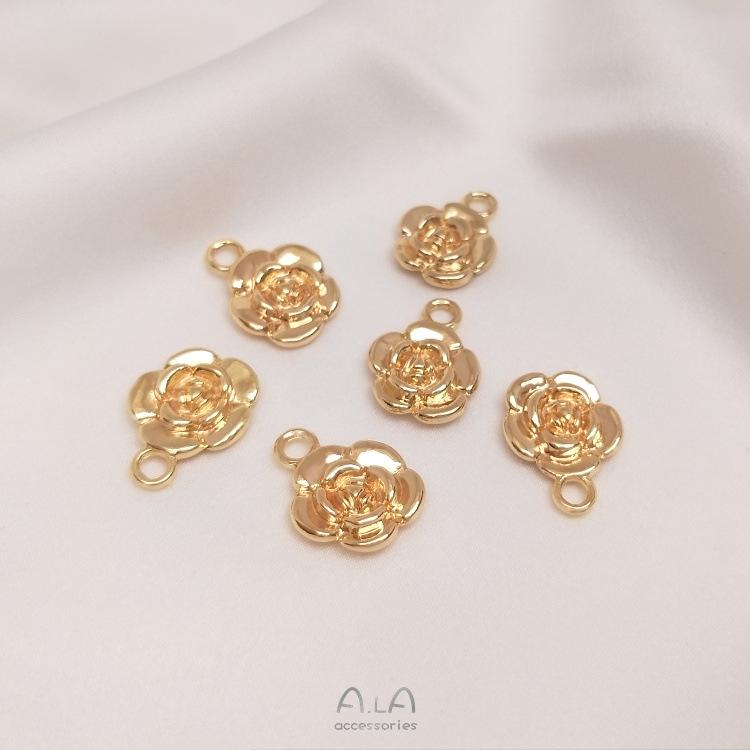 14K Gold-Filled Rose Pendant Charm for DIY Jewelry, Small Flower Design for Bracelets and Earrings