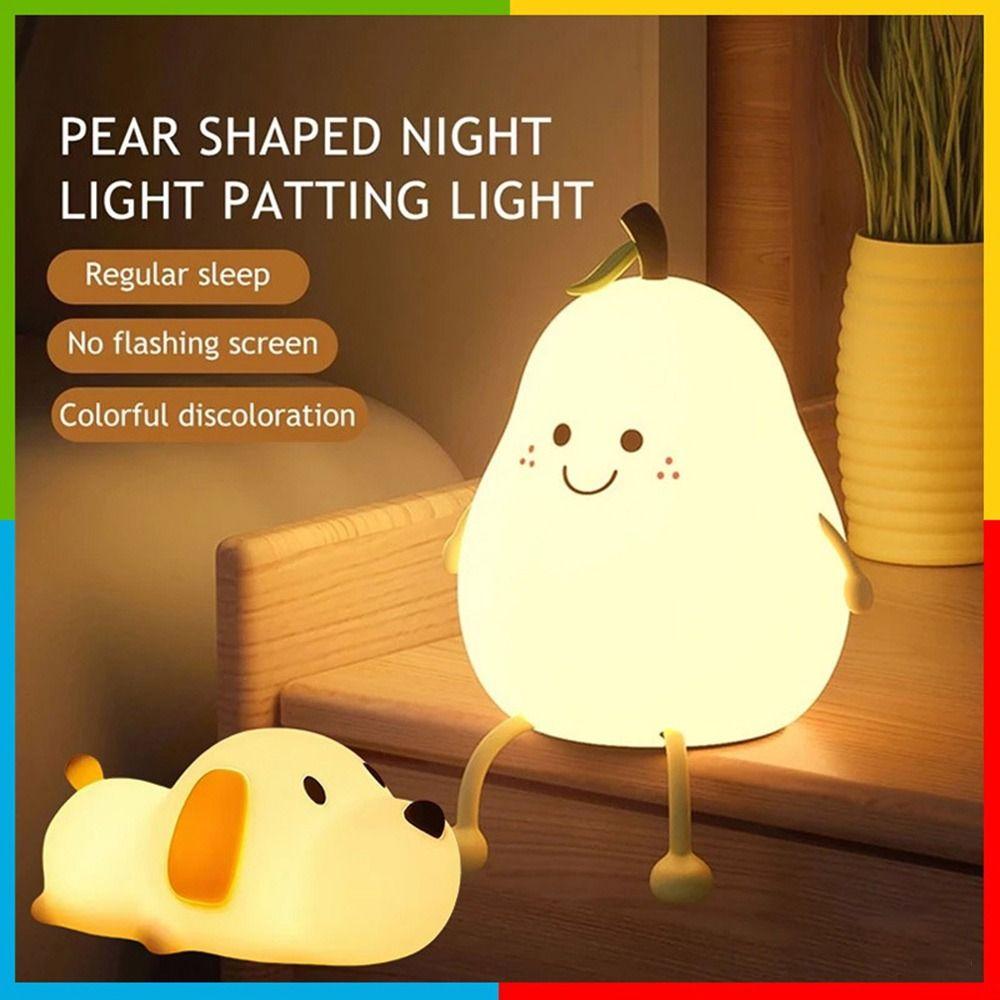 Cute Puppy/Pear Shape Patting Small Night Lamp Silicone Touch Sense Night Light Kids Sleep Light Desktop Decorations