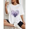 Lavendel Herz Print Übergroßes T-Shirt Weißes Blumendesign Für Freizeitkleidung Und Alltagsoutfits