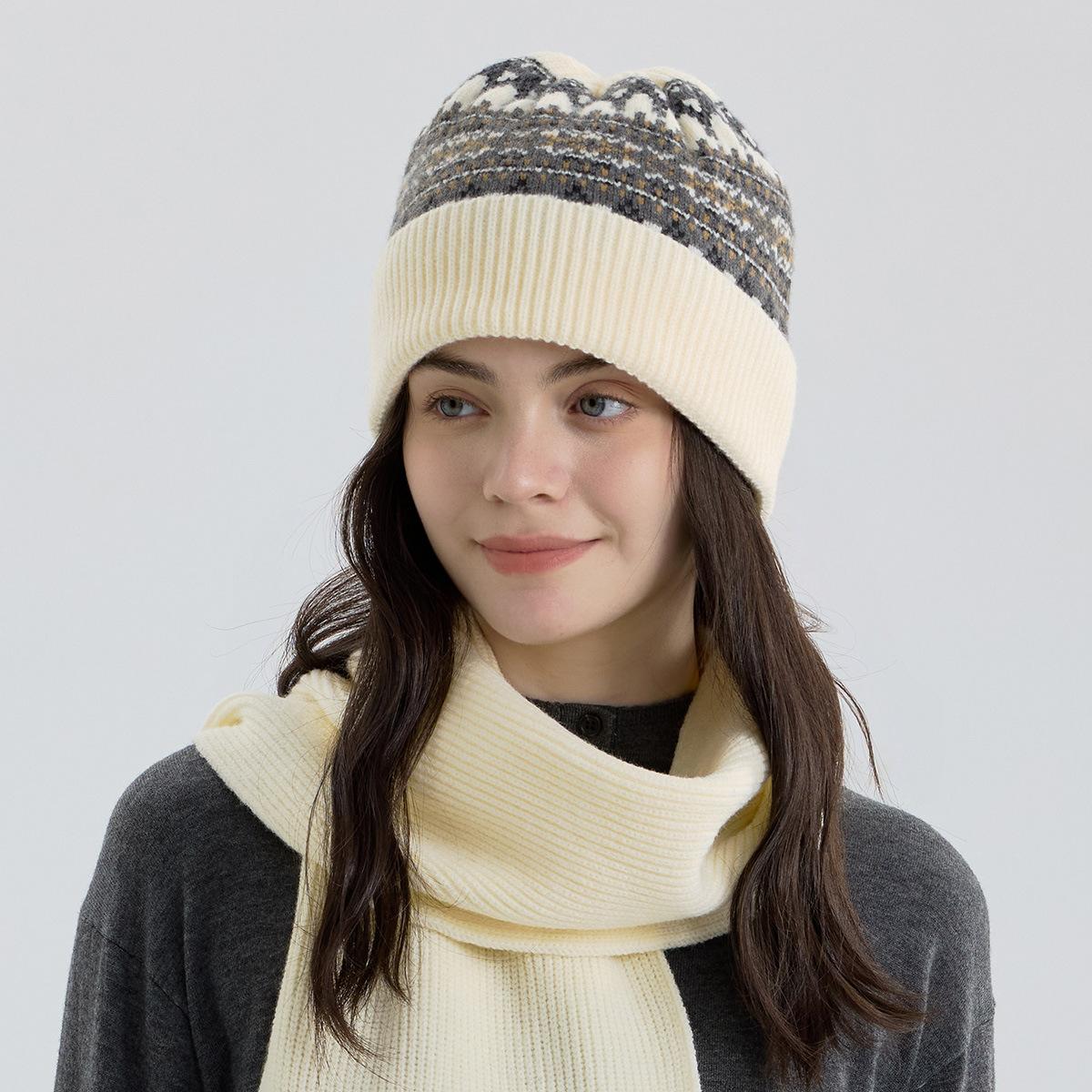 

DIMANAF Winter Autumn Women Hat Floral Thick Knitted Hat New Lady Warm Thick 2025 Fashion One Size бежевый