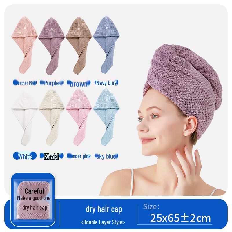 Pineapple Grid Quick-Dry Hair Cap: Thick Pure Cotton, Double-Layer, Strong Absorption Towel Wrap for Women