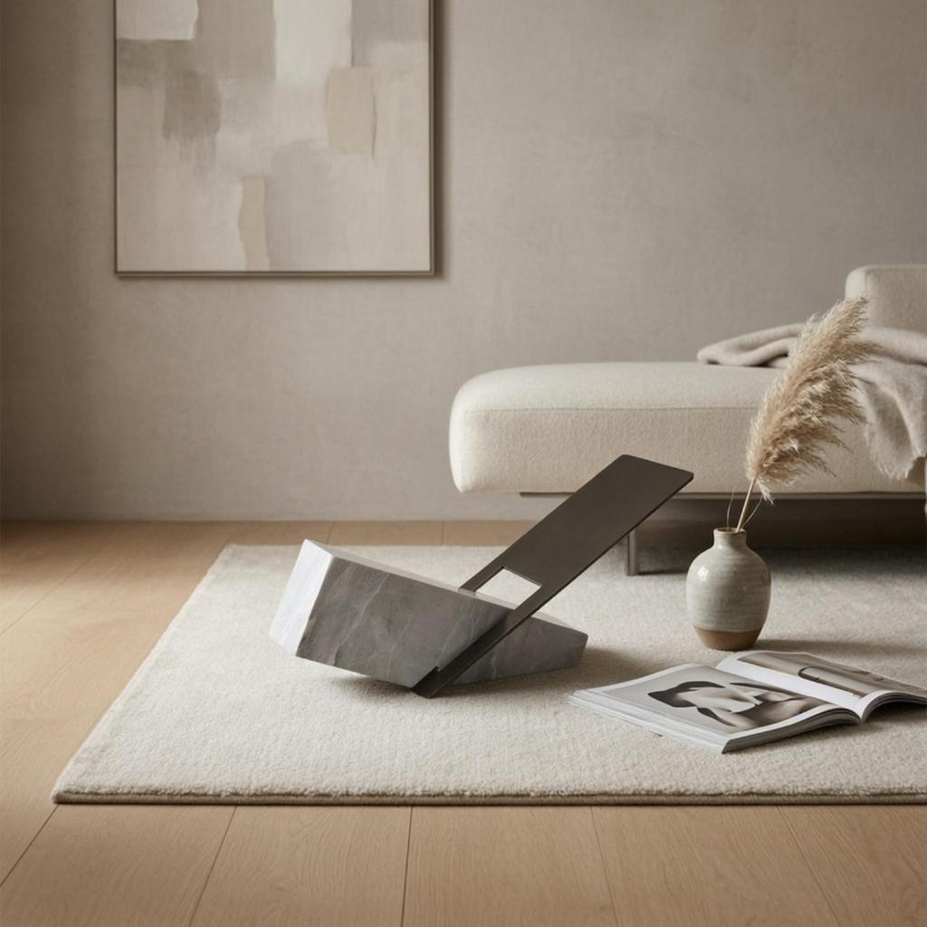 Tabletop Magazine Rack Stylish with Marble Base Geometric