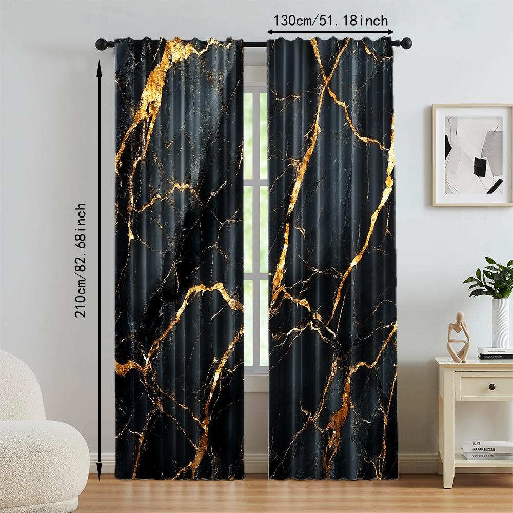 2 Pcs, Versatile Polyester Transparent Curtains for Home Decoration Black Marble Print for Use In Bedrooms and Living Rooms