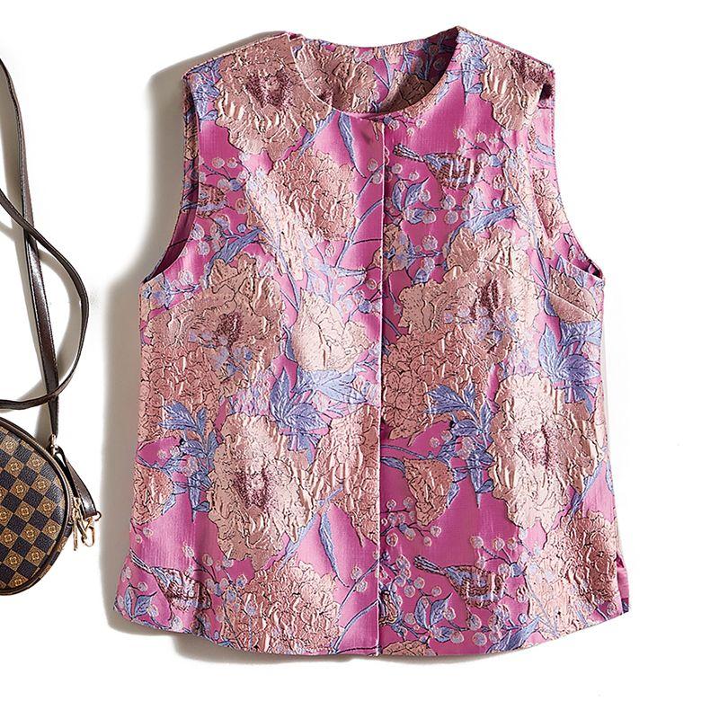 

Новый Крафт Пафф Крафт Цветная Печать! Женский жилет I-силуэта с круглым вырезом и однобортной застежкой, пальто на весну и осень Flower color(Color printing) L