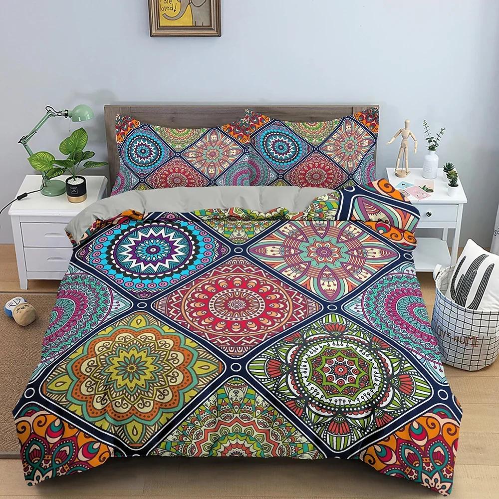 3D Mandala Floral Pattern Comfortable Duvet Quilt Cover Pillowcase Bedding Set Children Bedroom Decoration Home Textile