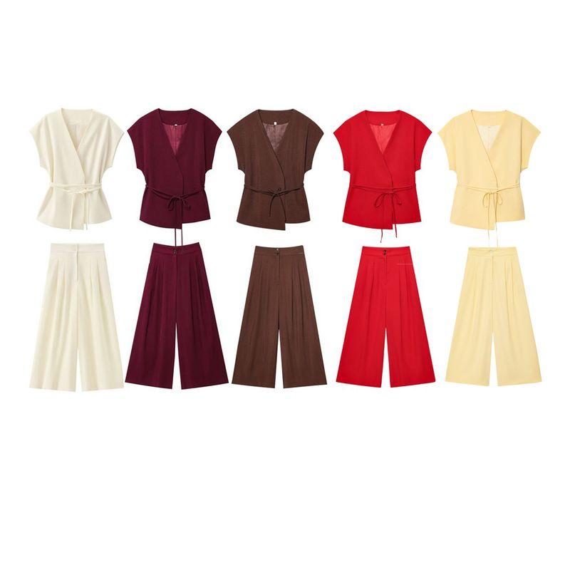 Kaslead New Arrival Women's Fashion Style Blended Double Breasted Vest Casual Pants 8056586 2365586