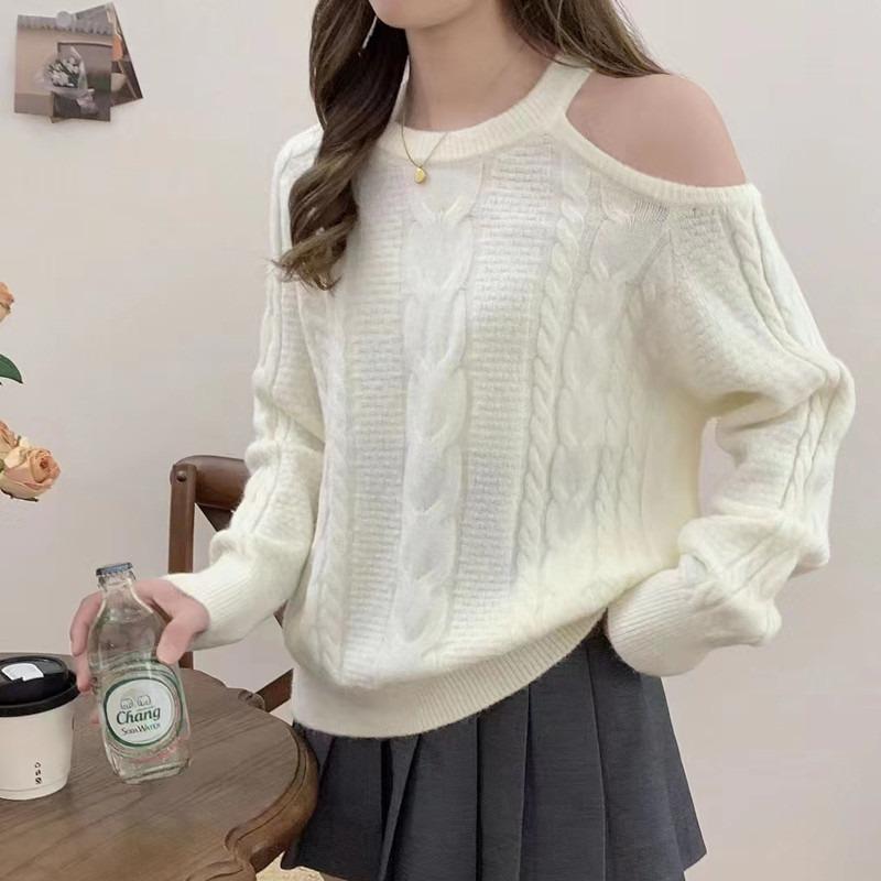 

Lazy wind fashion chic design off-the-shoulder sweater women s autumn and winter new thickened loose knitted sweater tide 0177 average size (80-62.5 kg)