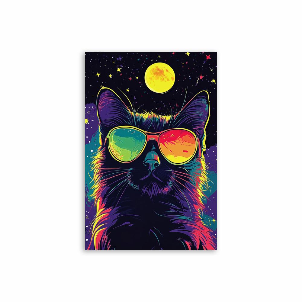 Starry Night Cat Art Print Van Gogh Art Poster Van Gogh Cat Sunflowers Art Canvas Painting Home Bedroom Wall Art Decoration 21X30CMNo Framed