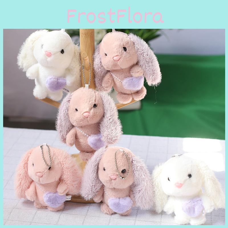 Adorable Long-eared Bunny Plush Toy Keychain Soft Pp Cotton Stuffed Rabbit In Pink