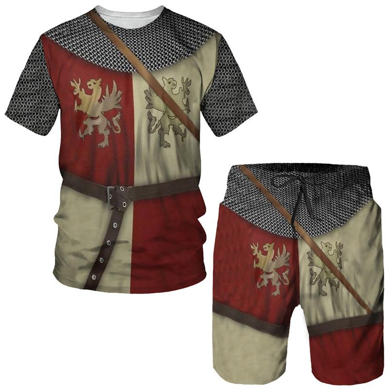 Summer Knight Templar 3D Print Tričko Oblek pro muže Pánské oblečení Tričko s krátkým rukávem Medieval Armor Holy Cross Cosplay oblečení