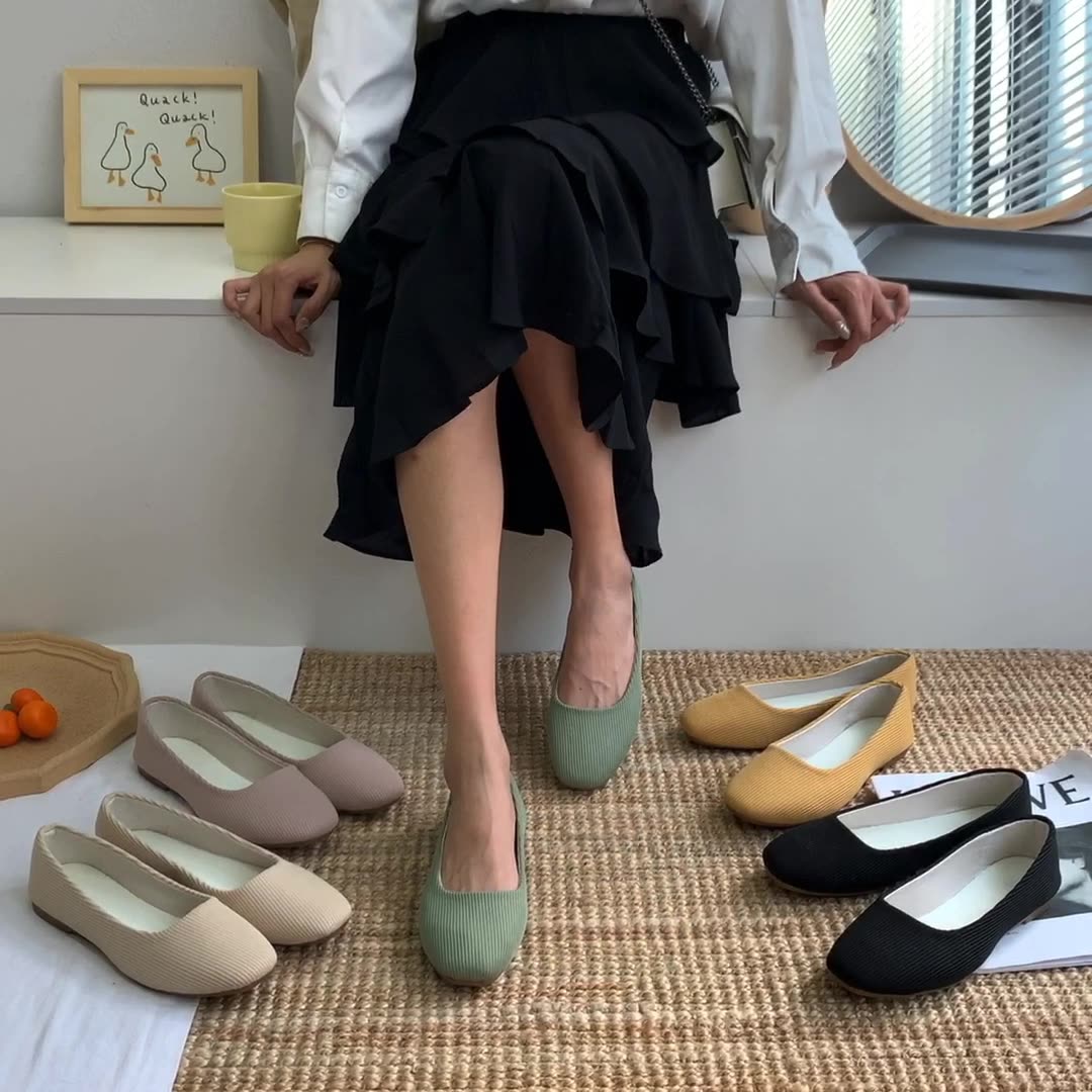 

2022 Spring Women S Shoes Female Weaving Soft Sole Flat Shoes Plus-Size 35-43 Nurse Casual Shoes Candy Color Knit Ballet Flats