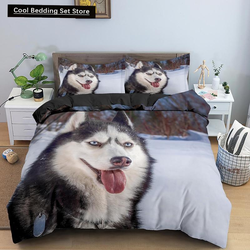 Husky Dog Bedding Set King Queen Size Funny Pet Puppy Duvet Cover for Kids Boys Girls Cute Animal 2/3pcs Polyester Quilt Cover