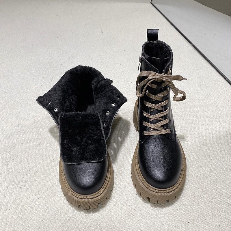 New Gothic Style Chunky Platform White Women Ankle Boots Big Size 42 Elegant Plush Walking Comfy Woman Boots D433