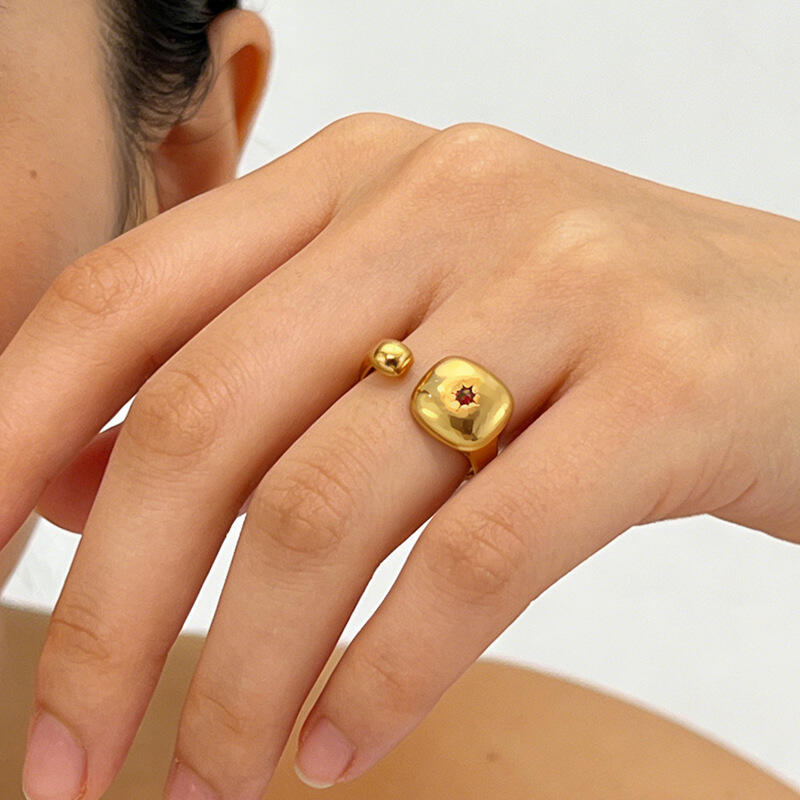 18K Gold Plated Stainless Steel Open Adjustable Ring Square Cushion Colored Cubic Zirconia Fashion Jewelry for Women