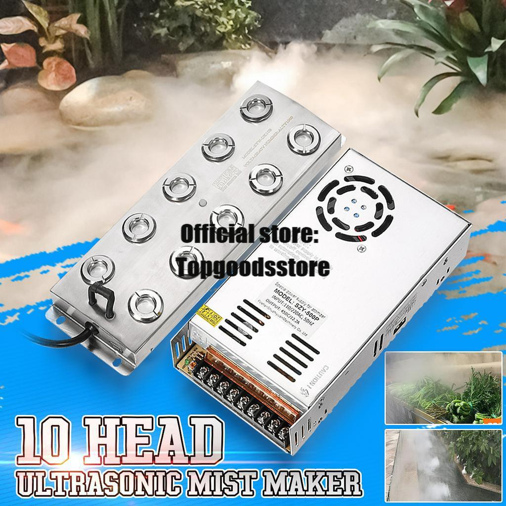 

5000mL/H 10 Head Ultrasonic Mist Maker Fogger Humidifier Greenhouse Aeromist Hydroponics with Switching Power Supply