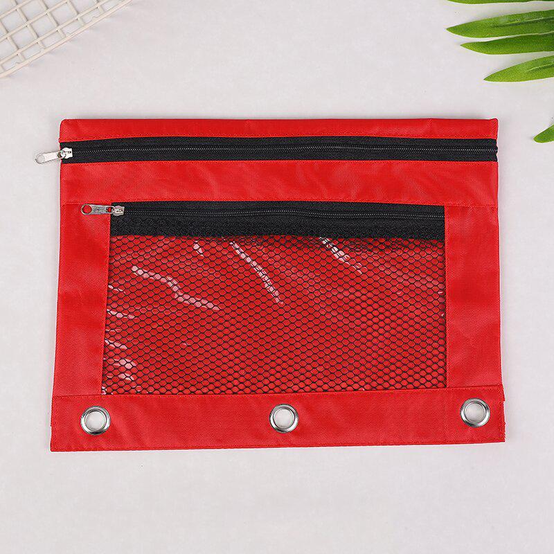 Oxford Cloth B5 Eyelet Ring Binder with Transparent Pencil Case and Three-Hole Double Zipper