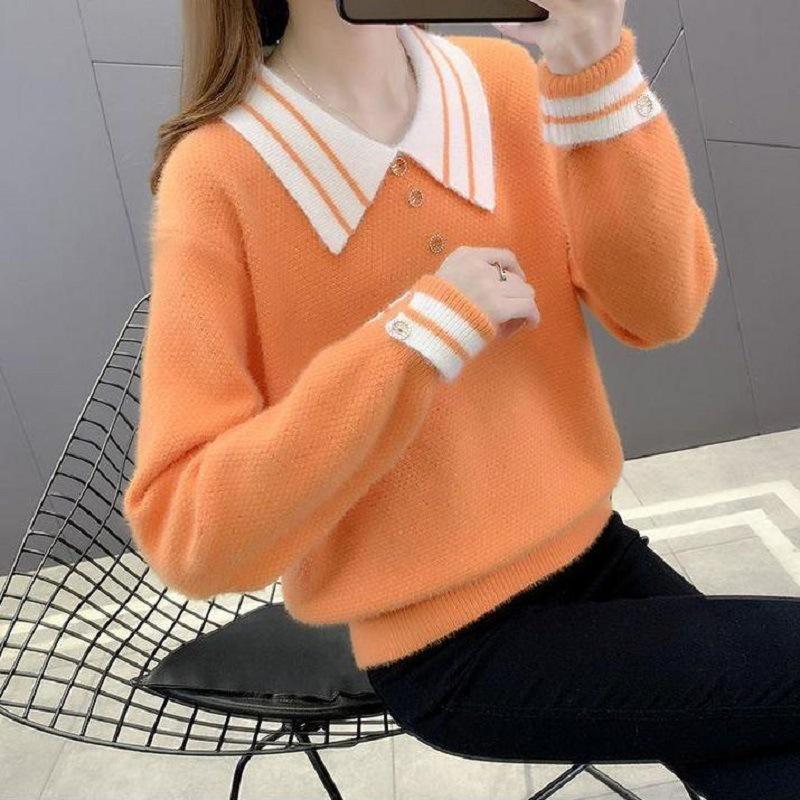Autumn Women's Long Sleeve Bottom Knitted Sweater Doll Neck Sweater Elegant Sweet Top
