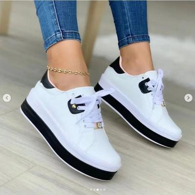 Casualowe trampki damskie modne duże rozmiary 43 damskie codzienne wulkanizowane buty sznurowane grube podeszwy trampki damskie buty